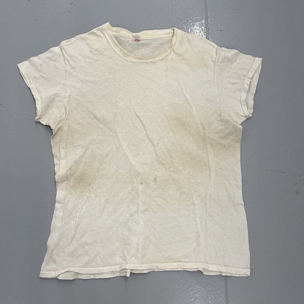 Vintage 60s Hanes White Distressed Blank Cotton T-Shirt